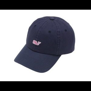 Navy blue with pink whale vineyard Vines hat